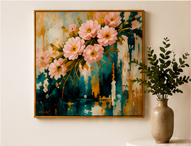 Original floral artwork in a gold frame